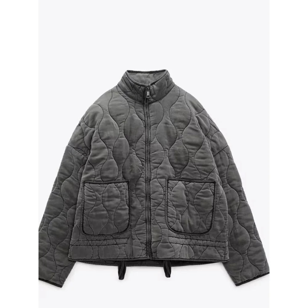 Quilted puffer jacket with stand collar for women | Mirela