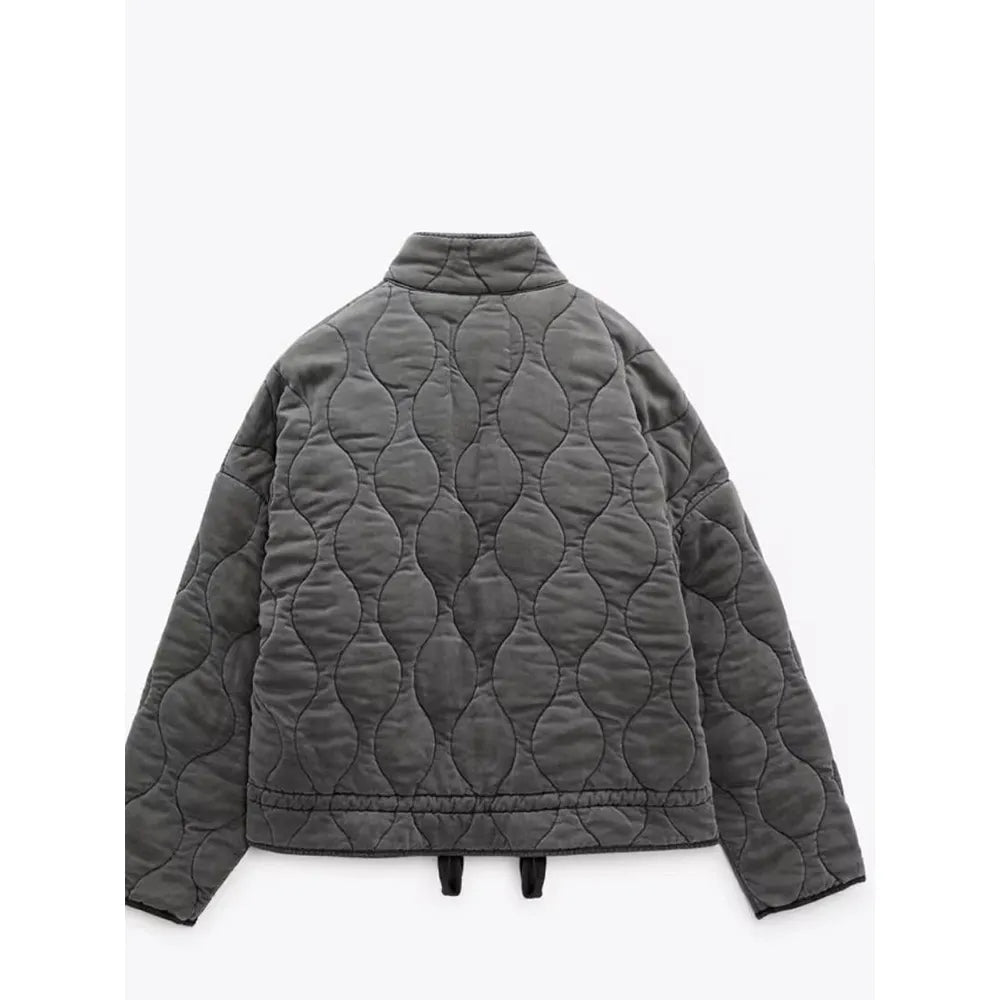 Quilted puffer jacket with stand collar for women | Mirela