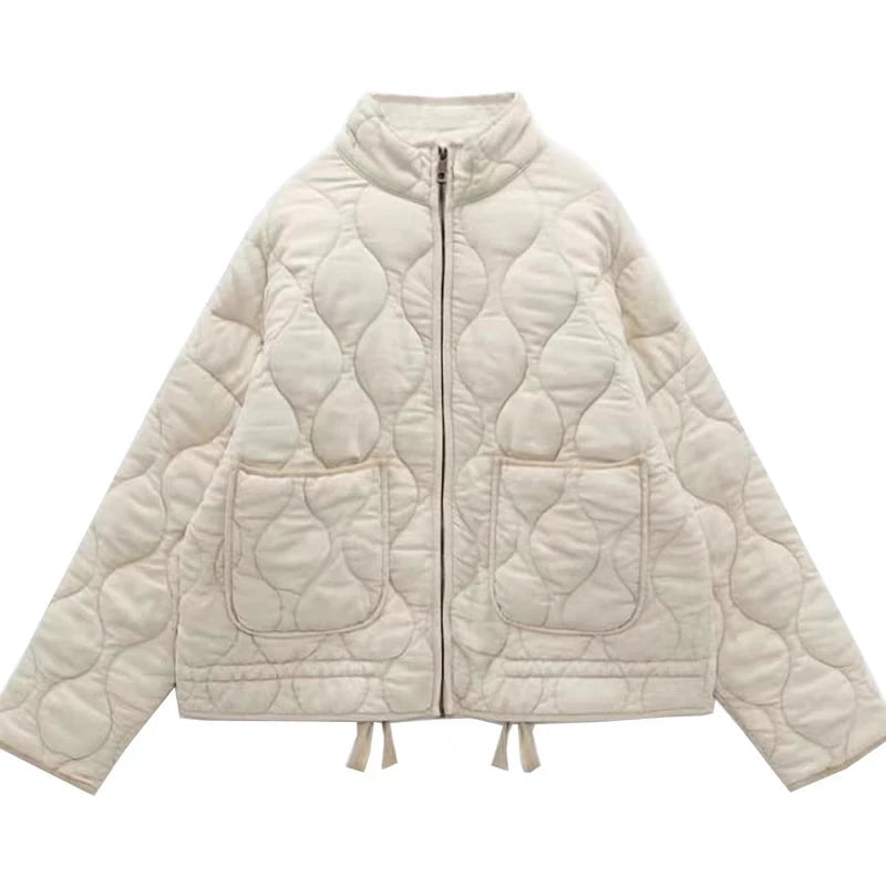 Quilted puffer jacket with stand collar for women | Mirela