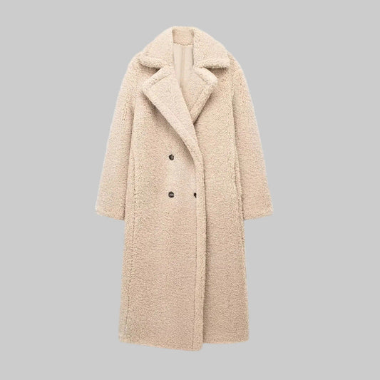 Textured double-breasted long coat for women | Elowen