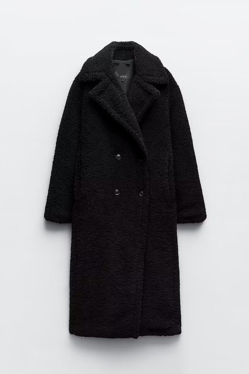 Textured double-breasted long coat for women | Elowen