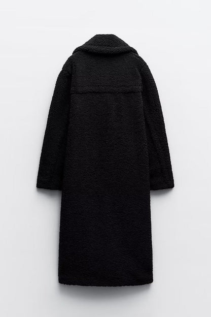 Textured double-breasted long coat for women | Elowen