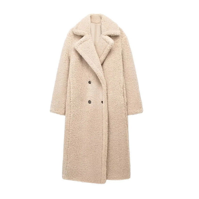 Textured double-breasted long coat for women | Elowen