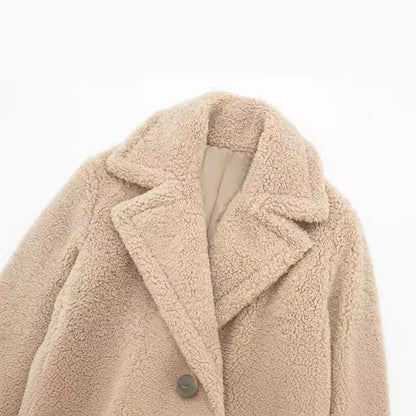 Textured double-breasted long coat for women | Elowen