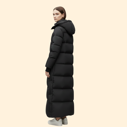 Long hooded winter parka with relaxed silhouette for women | Alvara