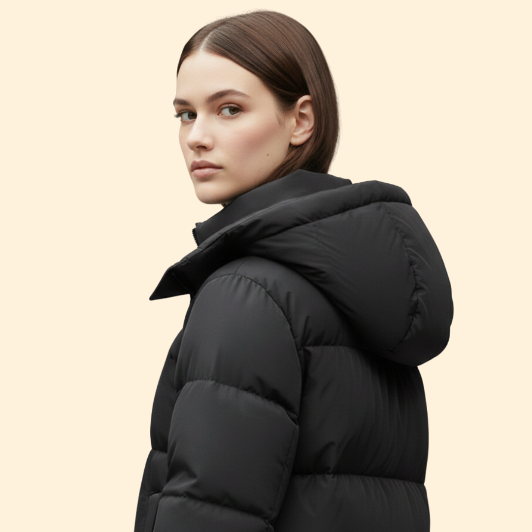 Long hooded winter parka with relaxed silhouette for women | Alvara