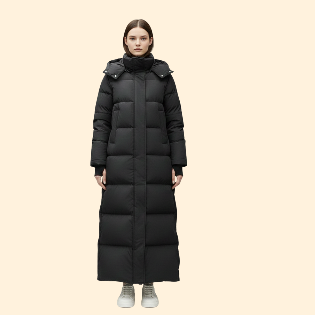 Long hooded winter parka with relaxed silhouette for women | Alvara