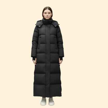 Long hooded winter parka with relaxed silhouette for women | Alvara