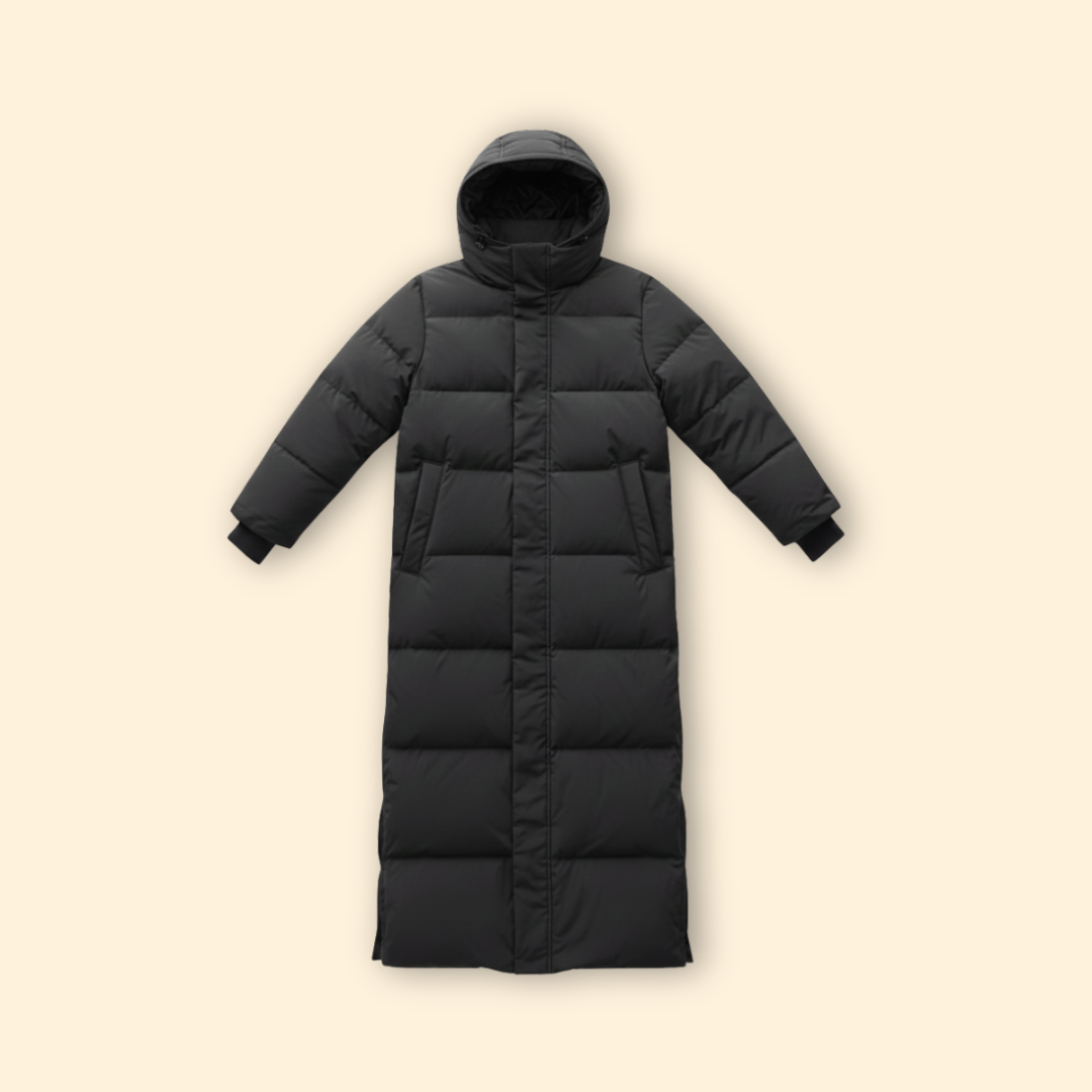 Long hooded winter parka with relaxed silhouette for women | Alvara