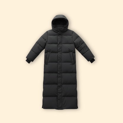Long hooded winter parka with relaxed silhouette for women | Alvara