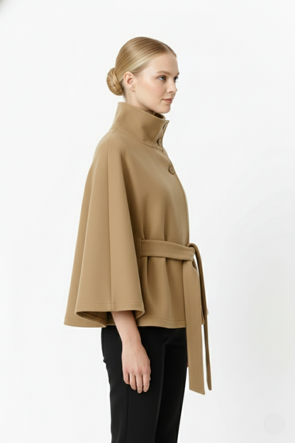Elegant high collar long coat with removable belt Stylish for Women | Ivanna Élan