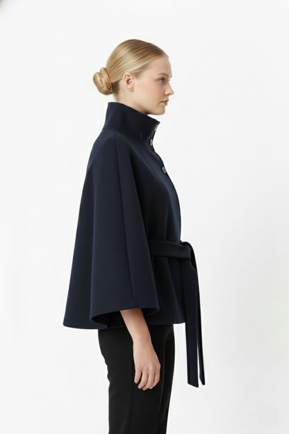 Elegant high collar long coat with removable belt Stylish for Women | Ivanna Élan