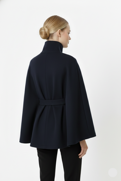 Elegant high collar long coat with removable belt Stylish for Women | Ivanna Élan