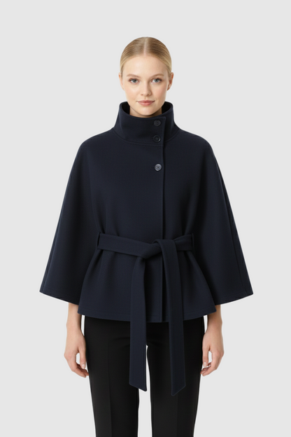 Elegant high collar long coat with removable belt Stylish for Women | Ivanna Élan