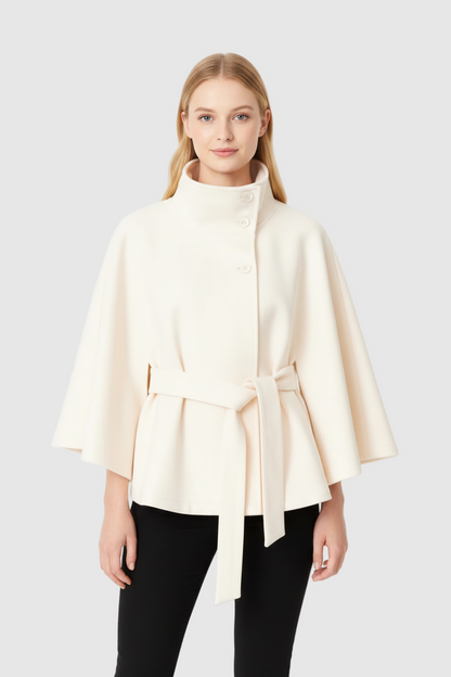 Elegant high collar long coat with removable belt Stylish for Women | Ivanna Élan