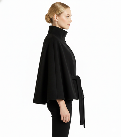 Elegant high collar long coat with removable belt Stylish for Women | Ivanna Élan