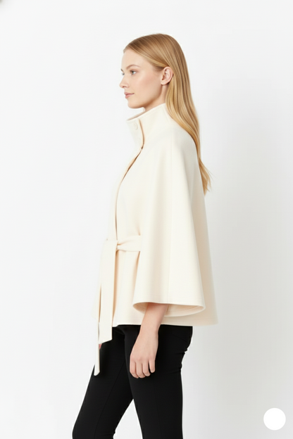 Elegant high collar long coat with removable belt Stylish for Women | Ivanna Élan