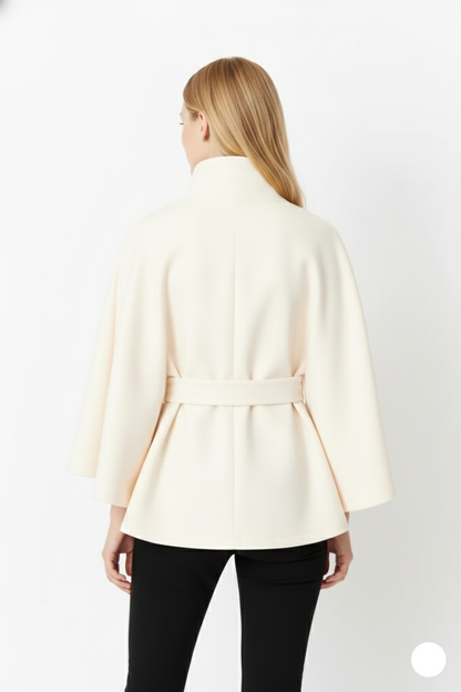 Elegant high collar long coat with removable belt Stylish for Women | Ivanna Élan