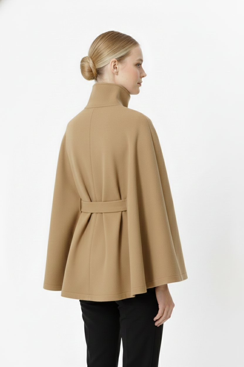 Elegant high collar long coat with removable belt Stylish for Women | Ivanna Élan