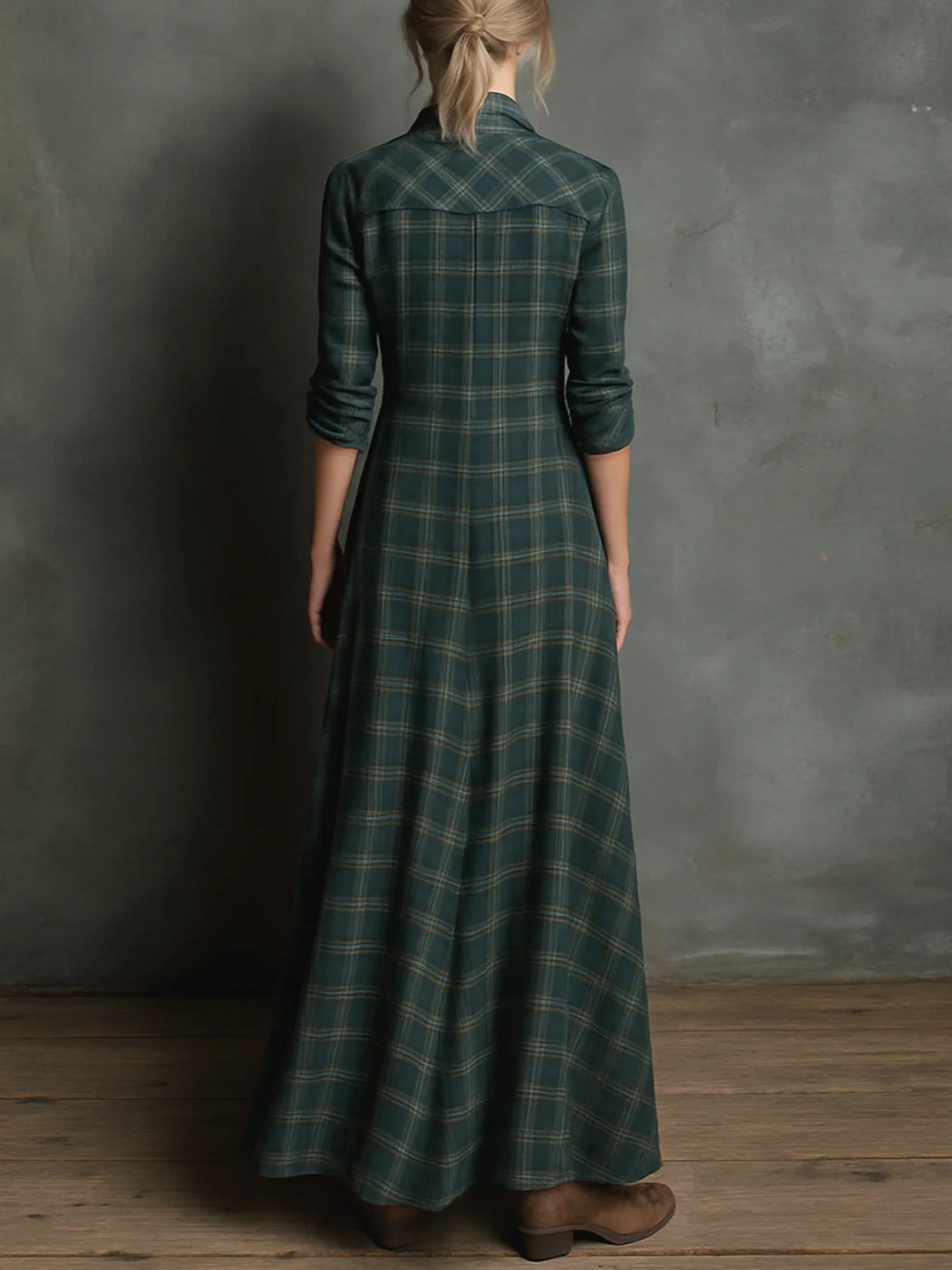 Plaid Lapel Long Dress | Seraphine