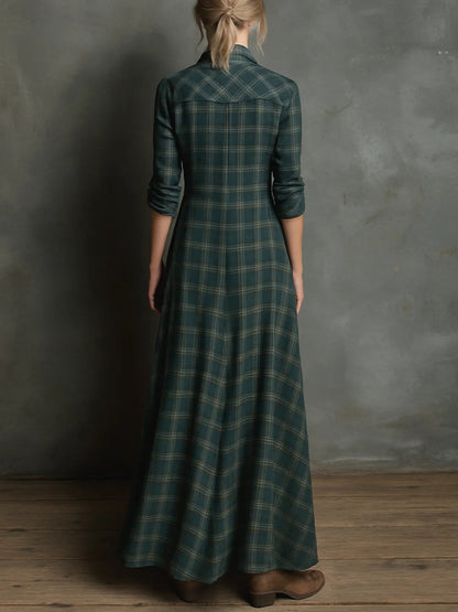 Plaid Lapel Long Dress | Seraphine