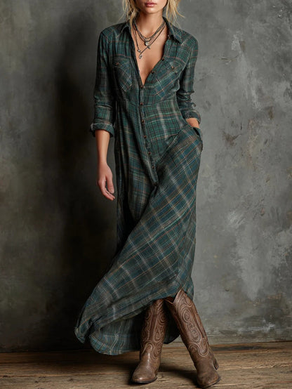 Plaid Lapel Long Dress | Seraphine