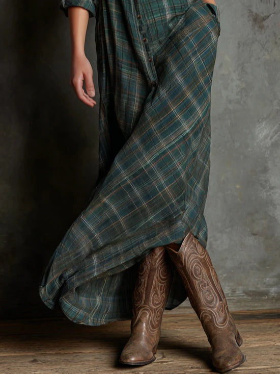 Plaid Lapel Long Dress | Seraphine
