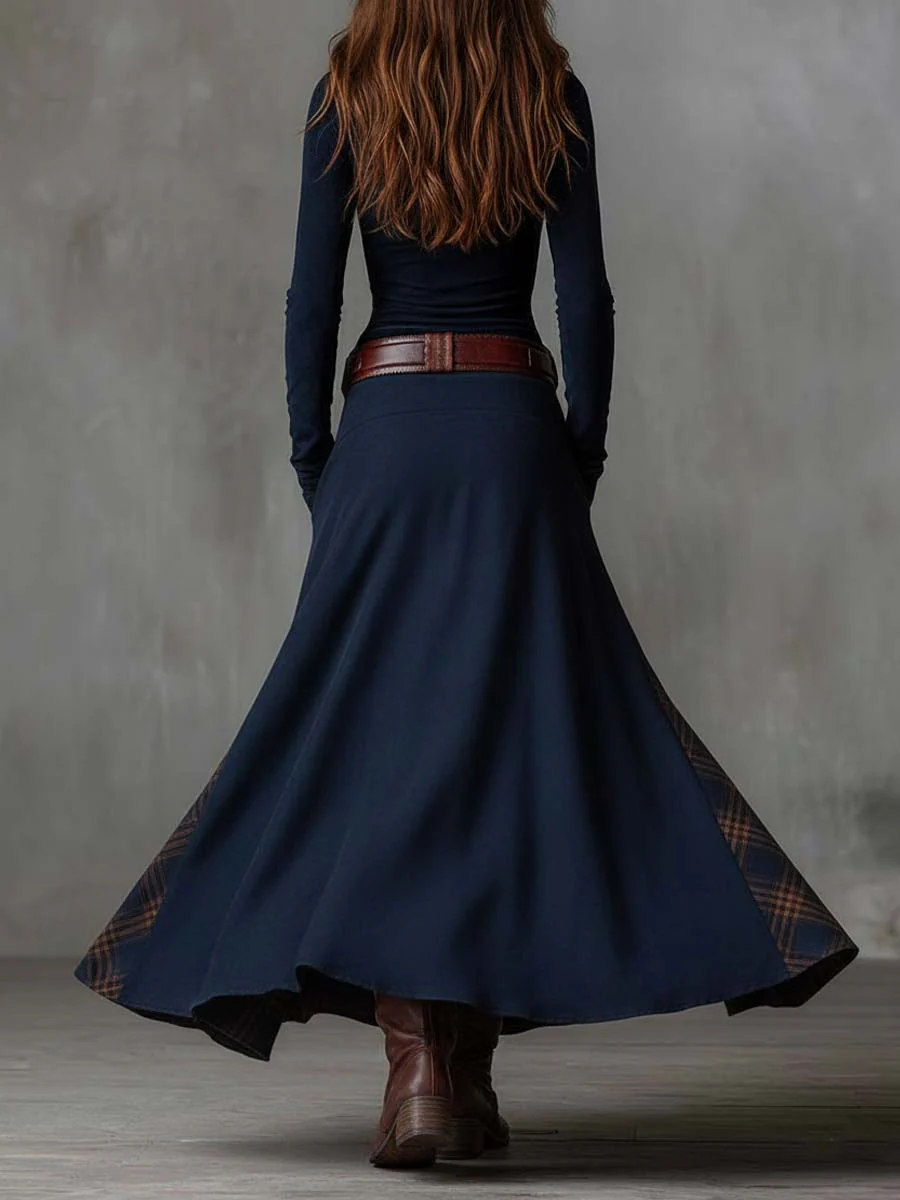 Vintage Patchwork Plaid Panel Maxi Dress for Women | Elowen
