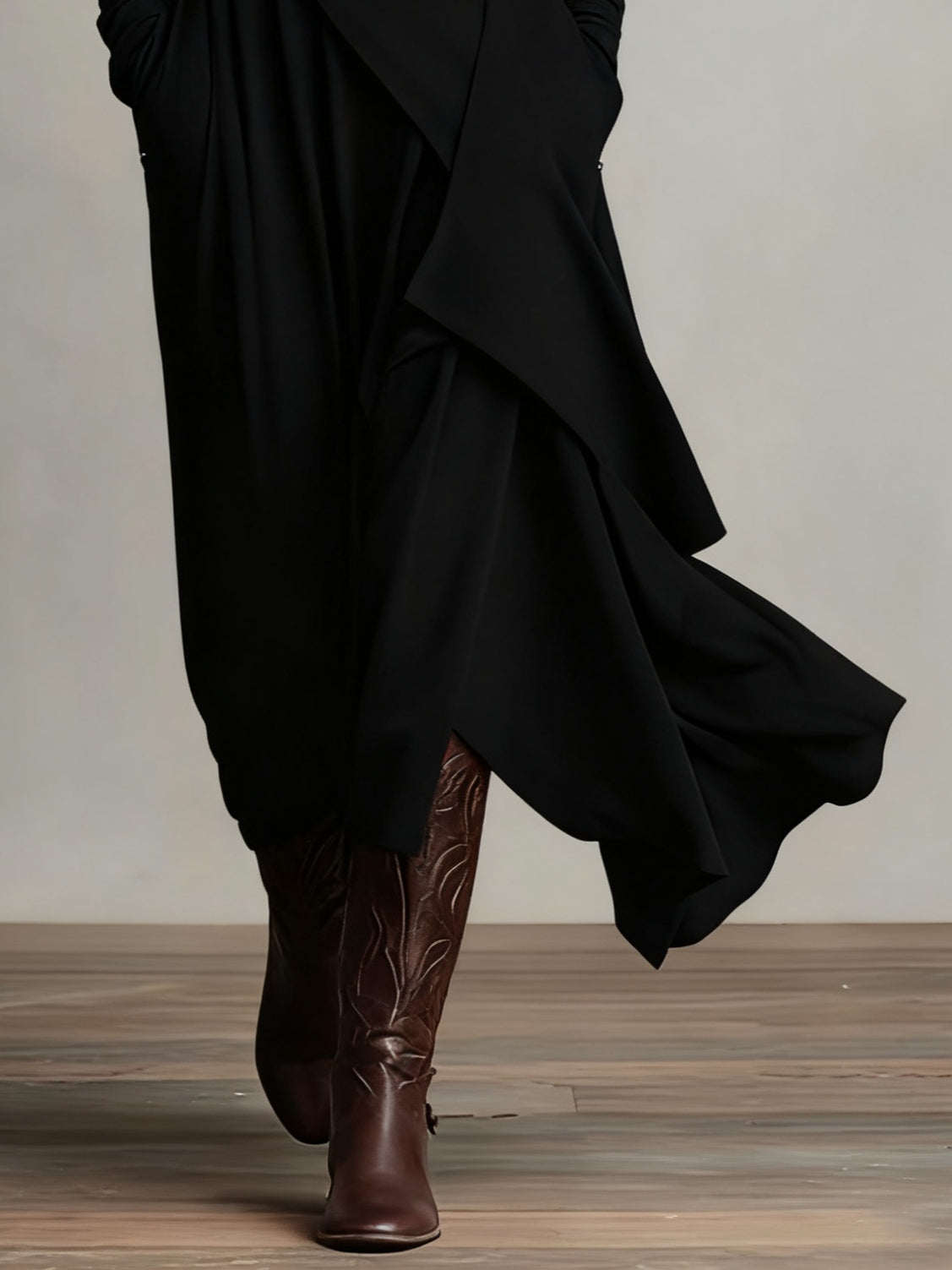 High-Neck Pleated Asymmetrical Maxi Dress for Women | Elara