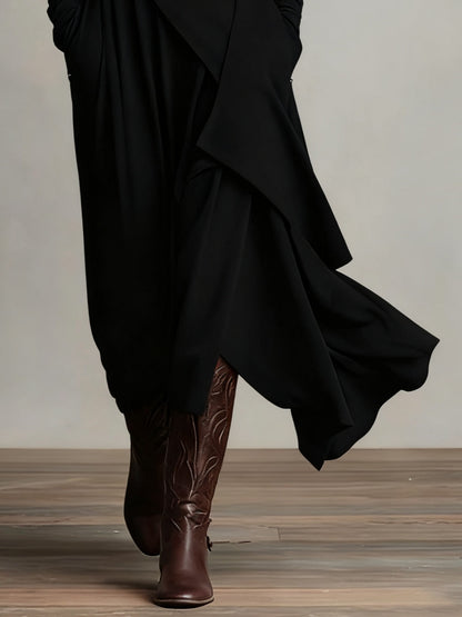 High-Neck Pleated Asymmetrical Maxi Dress for Women | Elara