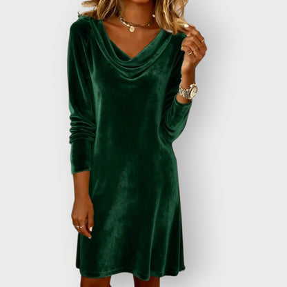 Elegant drape-neck evening midi dress for women | Kathleen -13