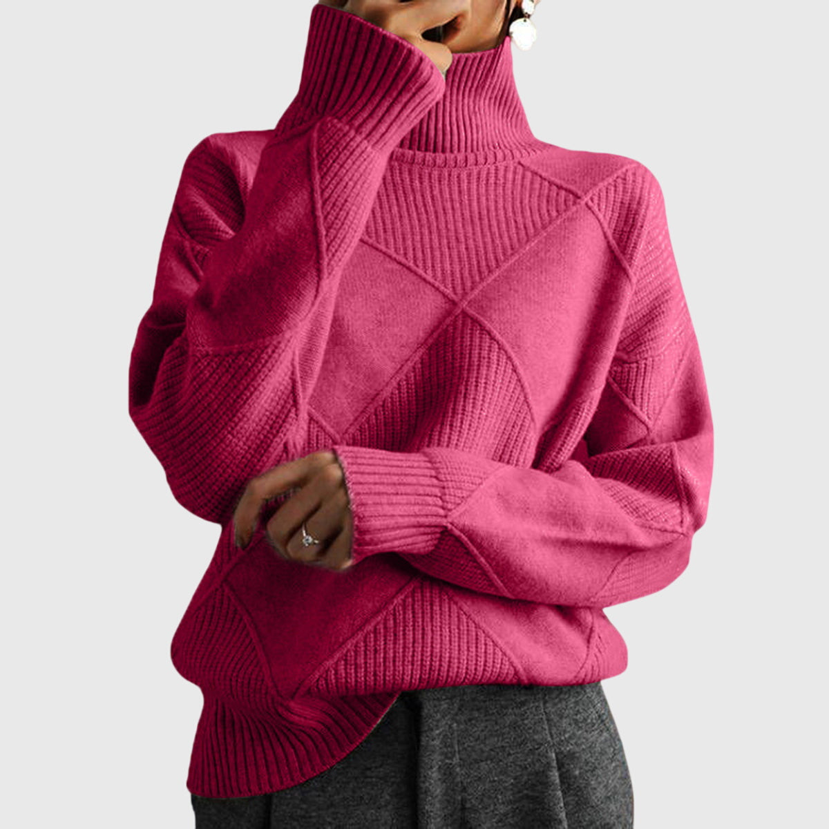 Modern geometric turtleneck sweater with relaxed fit Women | Angela Nova