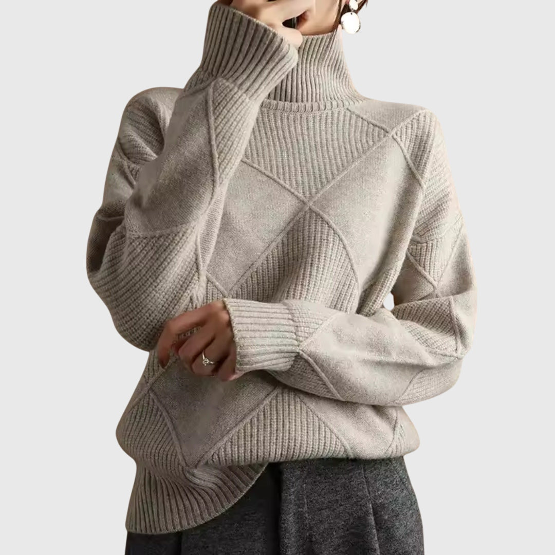 Modern geometric turtleneck sweater with relaxed fit Women | Angela Nova