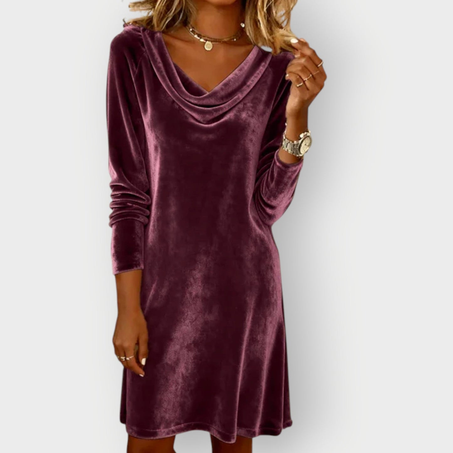 Elegant drape-neck evening midi dress Chic for Women | Kathleen Noir