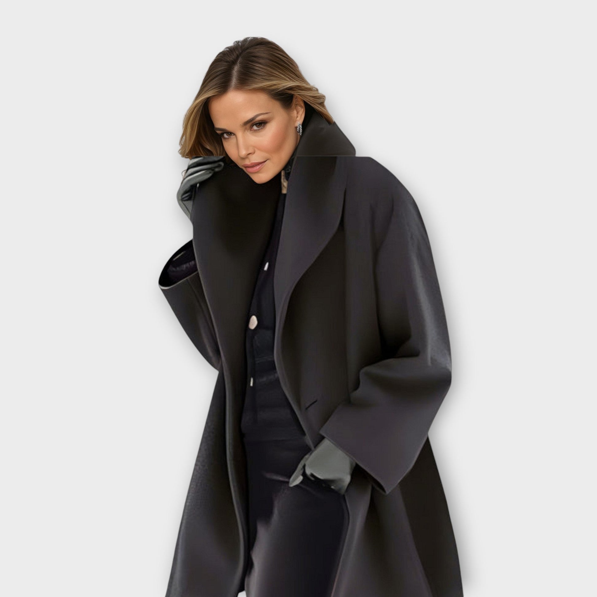 Oversized hooded thigh-length coat for women | Elowen -4