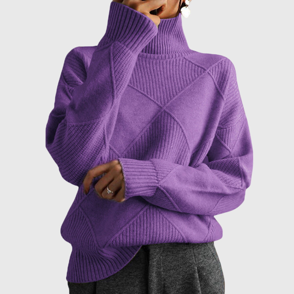 Modern geometric turtleneck sweater with relaxed fit Women | Angela Nova