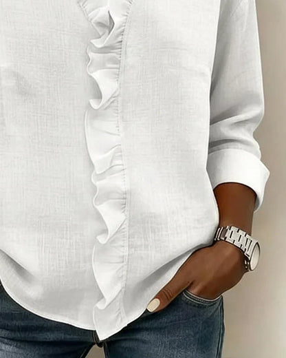 Ruffle V-Neck Long Sleeve Blouse for Women | Indie