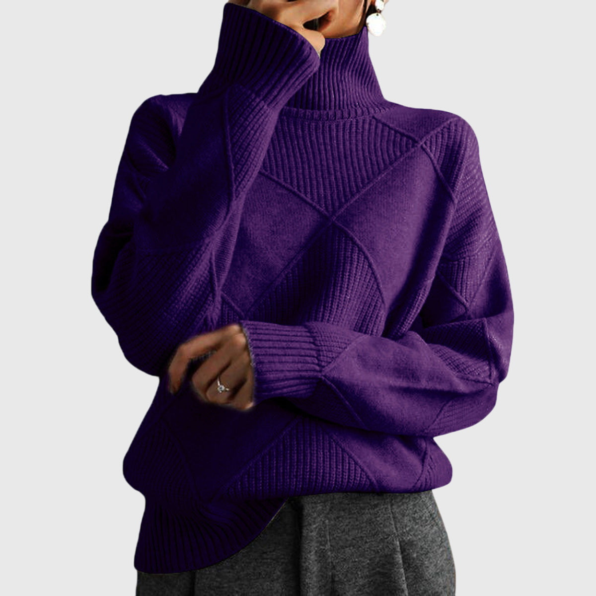 Modern geometric turtleneck sweater with relaxed fit Women | Angela Nova