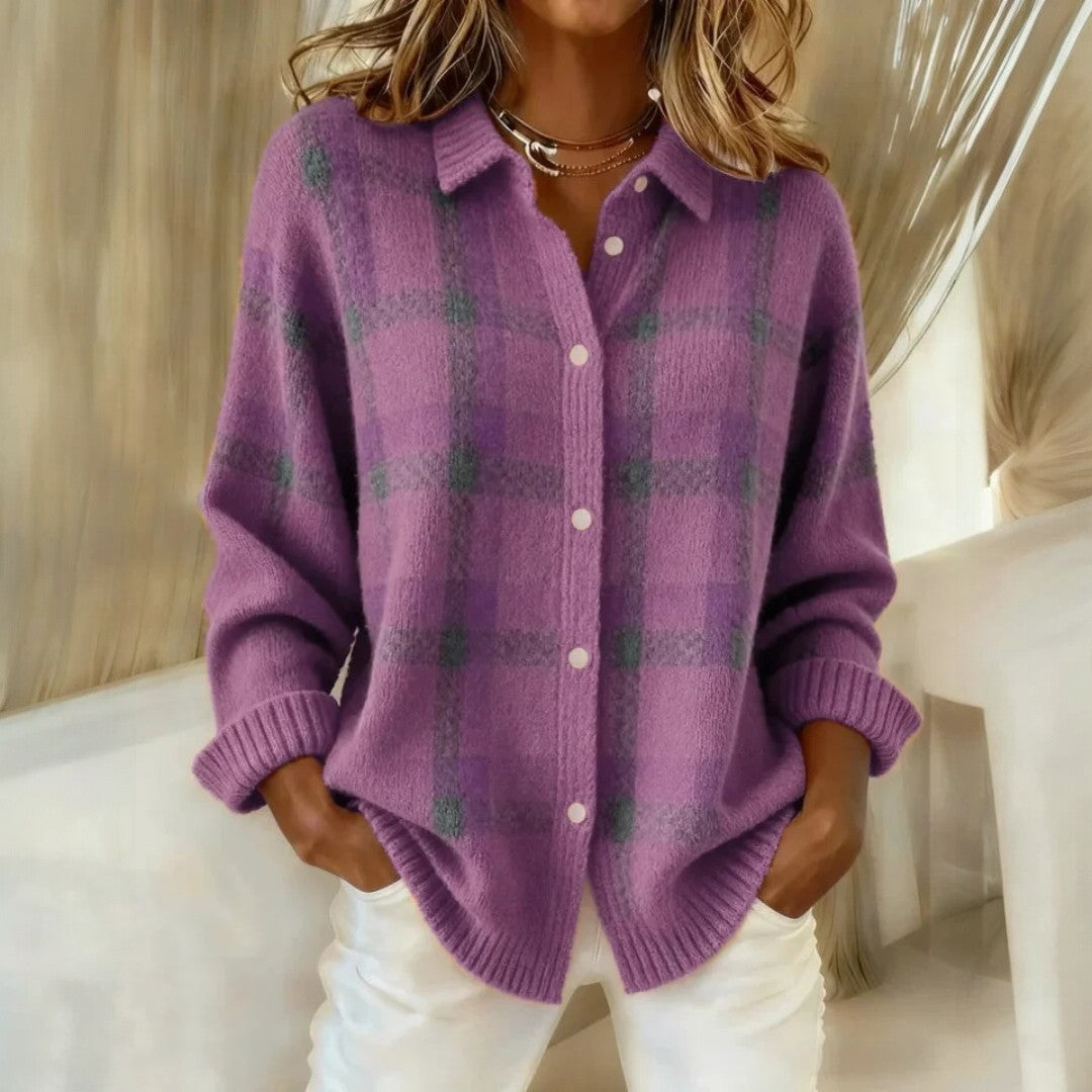 Relaxed check button-front sweater for women | Lanie