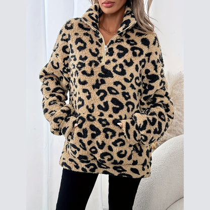 Leopard print zip sweater for women | Leona