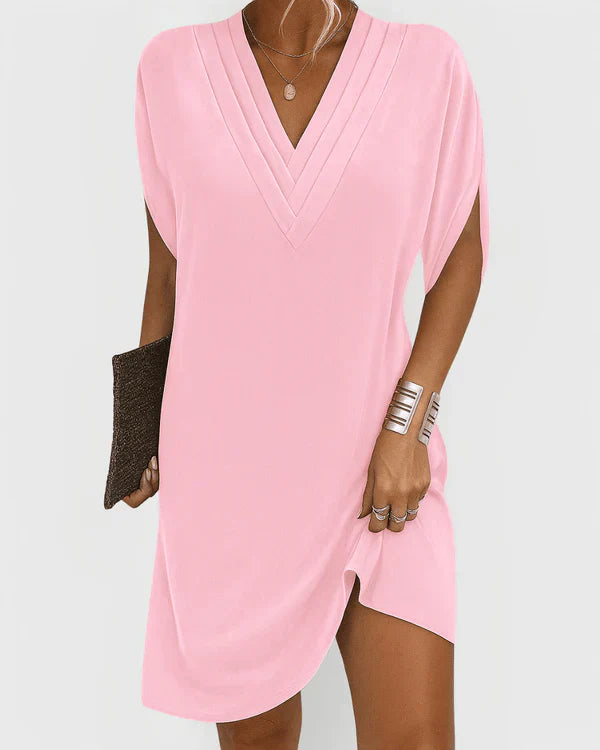 Deep V-neck everyday midi dress for women | Evelina -6