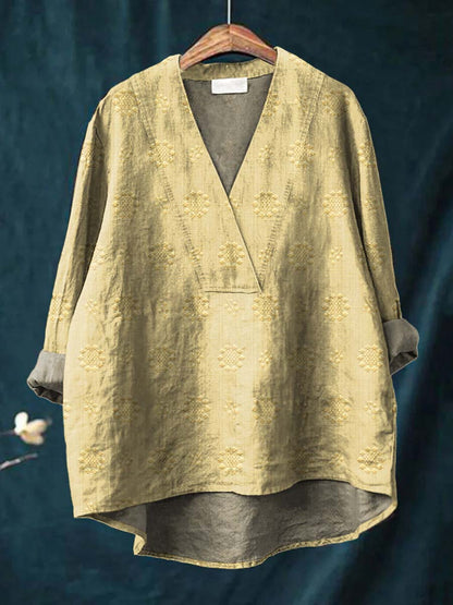 Embroidered V-Neck Relaxed Blouse for Women | Cara