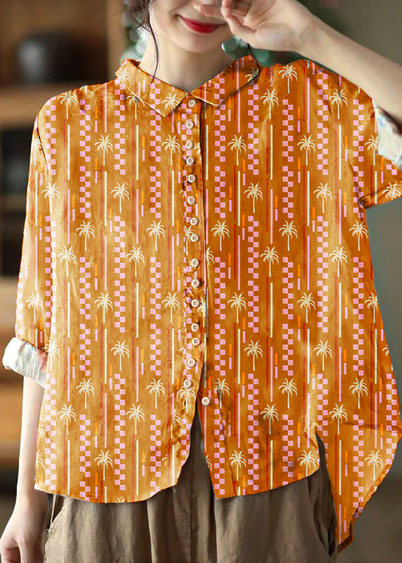 Orange Peter Pan Collar Button Blouse Chic for Women | Solenne