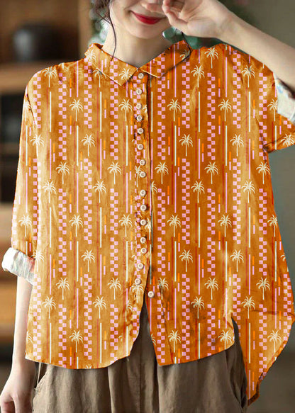 Orange Peter Pan Collar Button Blouse Chic for Women | Solenne