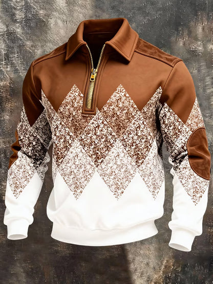 Geometric casual sweater with half-zip collar for men | Zanik