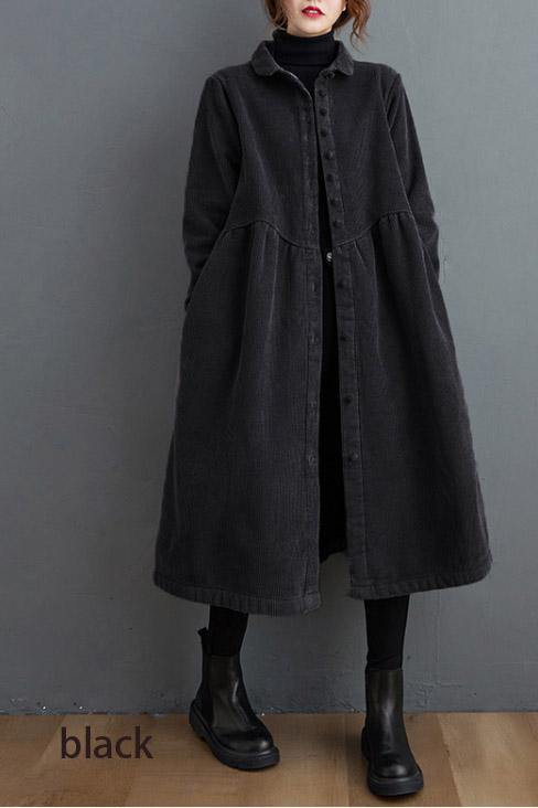 Blackish Green Corduroy Cinched Coat Stylish for Women | Mirelle