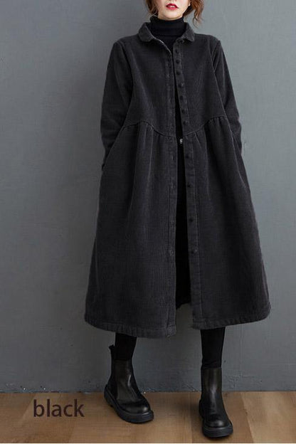 Blackish Green Corduroy Cinched Coat Stylish for Women | Mirelle