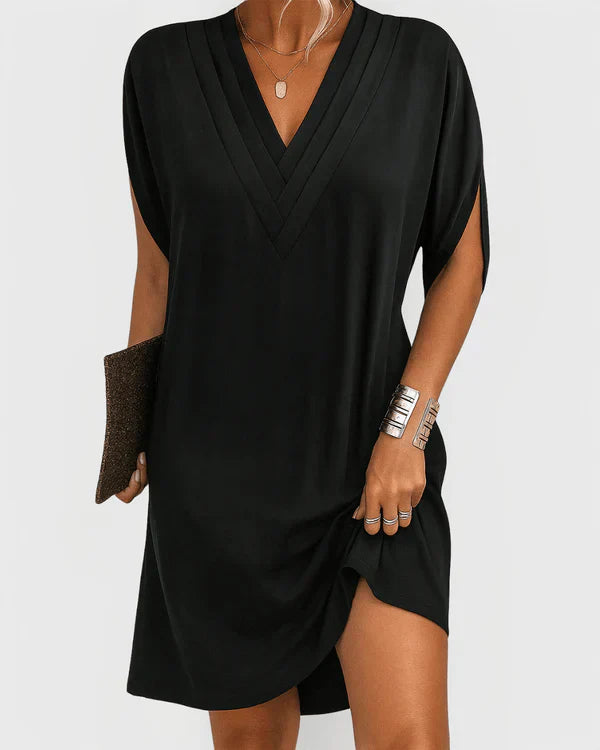 Deep V-neck everyday midi dress for women | Evelina -2