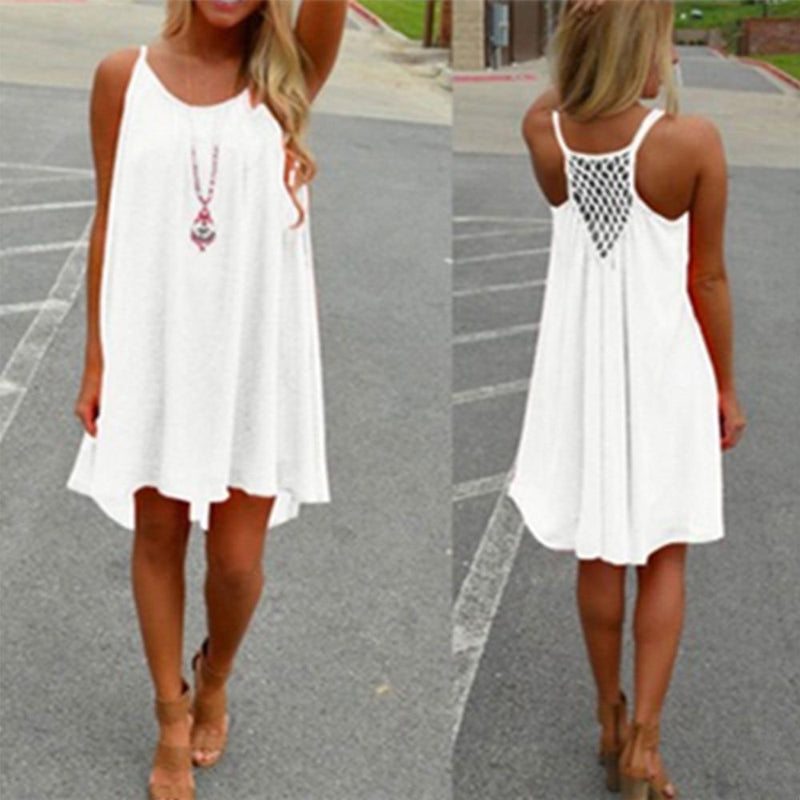 Sheer spaghetti-strap beach cover-up mini dress for women | Isla Breeze -1