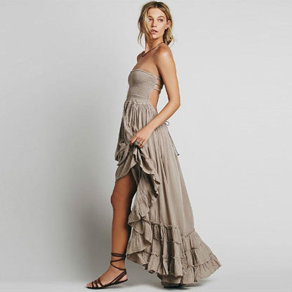 Backless halter ruffle maxi dress for women | Selene Drift -2